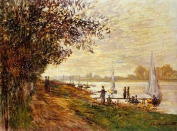 Claude Oscar Monet : The Riverbank at Le Petit-Gennevilliers, Sunset